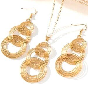 Necklace & Earring 3pc Set Spiral Gold Hollywood Glam Trendy Wire Elegant Bold
